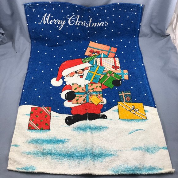 Merry Christmas Santa Claus Vtg Terry Cloth Hand Towel Aeresta Made in Brazil - Picture 1 of 5
